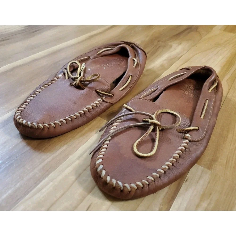 Minnetonka Mens Brown Leather Driving Moccasins Loafers Shoes Size 10.5 READ